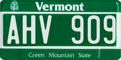 VT license plate AHV909
