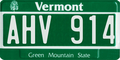 VT license plate AHV914