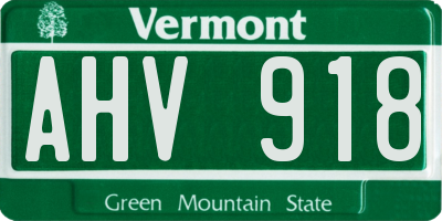 VT license plate AHV918