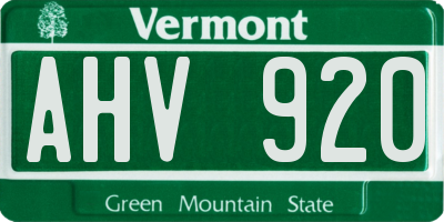 VT license plate AHV920