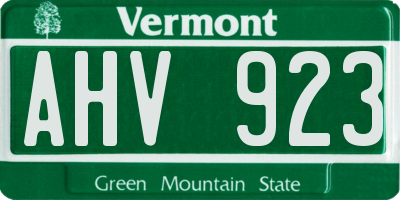 VT license plate AHV923