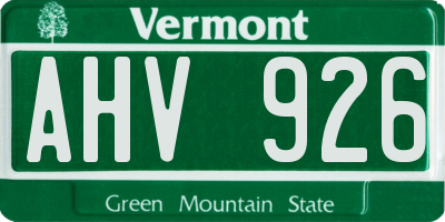 VT license plate AHV926