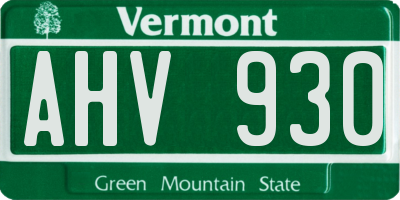 VT license plate AHV930