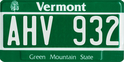 VT license plate AHV932
