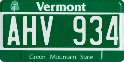 VT license plate AHV934
