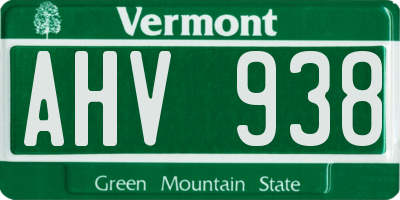 VT license plate AHV938