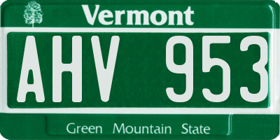 VT license plate AHV953