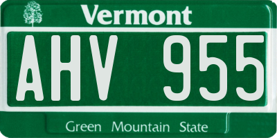 VT license plate AHV955