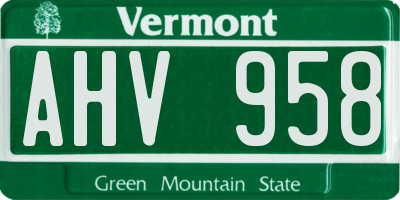 VT license plate AHV958