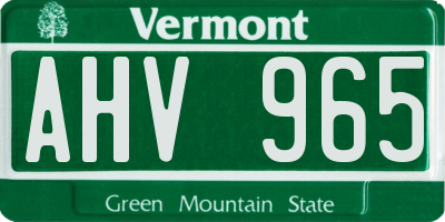 VT license plate AHV965