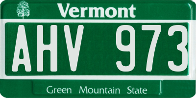 VT license plate AHV973