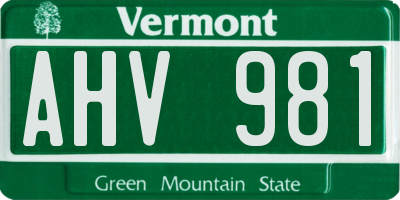 VT license plate AHV981