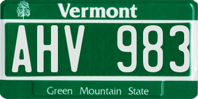 VT license plate AHV983
