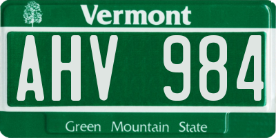 VT license plate AHV984