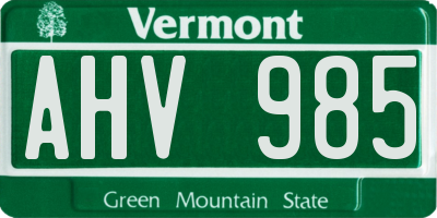 VT license plate AHV985