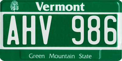 VT license plate AHV986