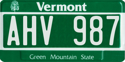 VT license plate AHV987
