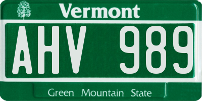 VT license plate AHV989