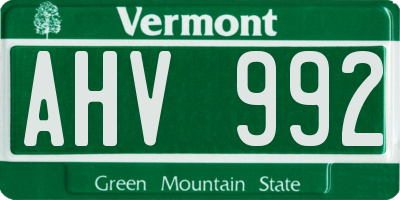VT license plate AHV992