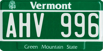 VT license plate AHV996