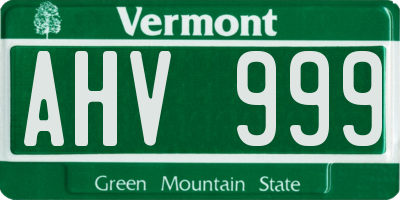 VT license plate AHV999