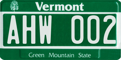 VT license plate AHW002