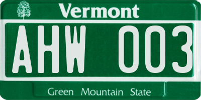 VT license plate AHW003