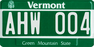 VT license plate AHW004