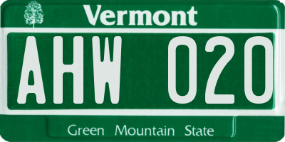 VT license plate AHW020
