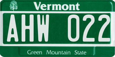 VT license plate AHW022