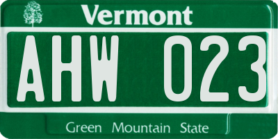 VT license plate AHW023