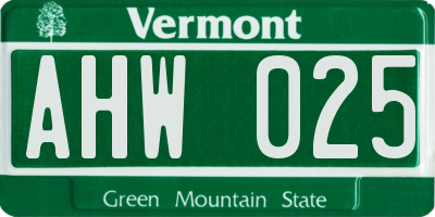 VT license plate AHW025