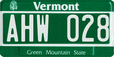 VT license plate AHW028