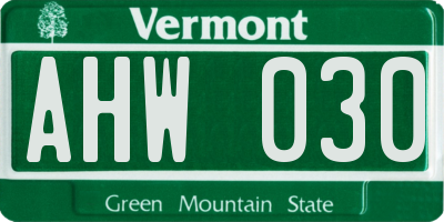 VT license plate AHW030