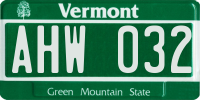 VT license plate AHW032