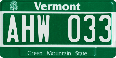 VT license plate AHW033
