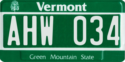 VT license plate AHW034