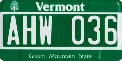VT license plate AHW036