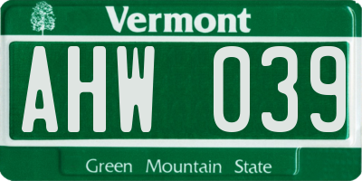 VT license plate AHW039