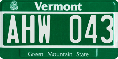 VT license plate AHW043