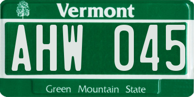 VT license plate AHW045