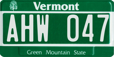 VT license plate AHW047