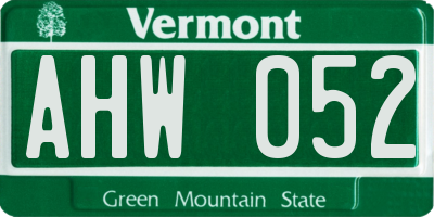 VT license plate AHW052