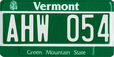VT license plate AHW054