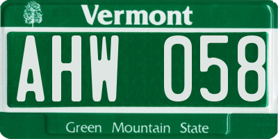 VT license plate AHW058