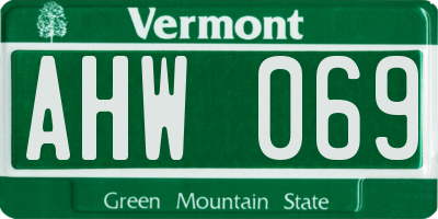VT license plate AHW069
