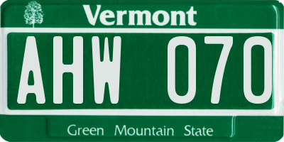 VT license plate AHW070