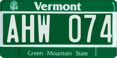 VT license plate AHW074