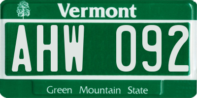VT license plate AHW092
