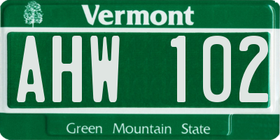 VT license plate AHW102